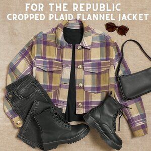 For the‎ Republic Women's Lavender/Cream Plaid Grunge Flannel Crop Jacket Size L